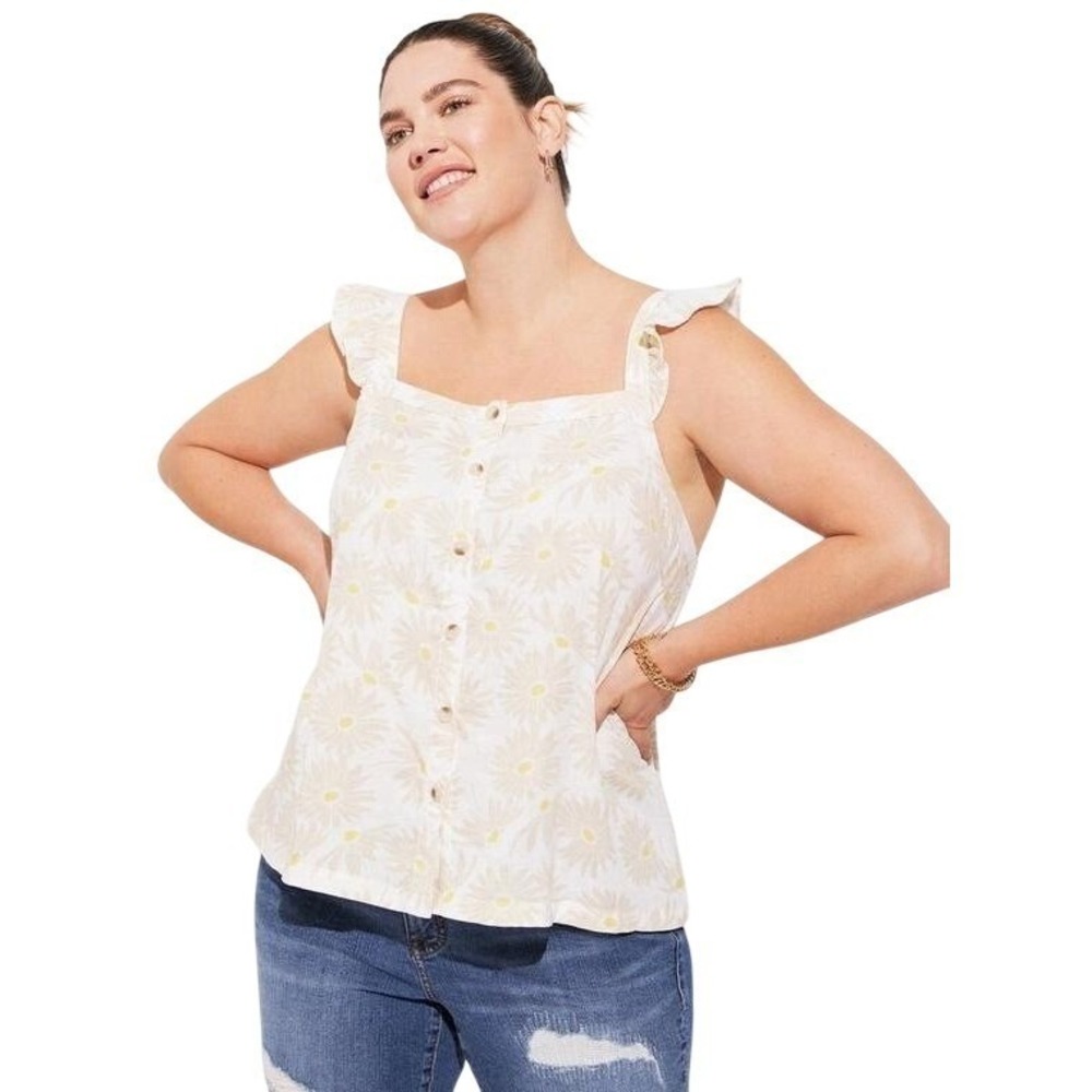 NWT Torrid Double Gauze Ruffle Button Front Tank Top 3X‎